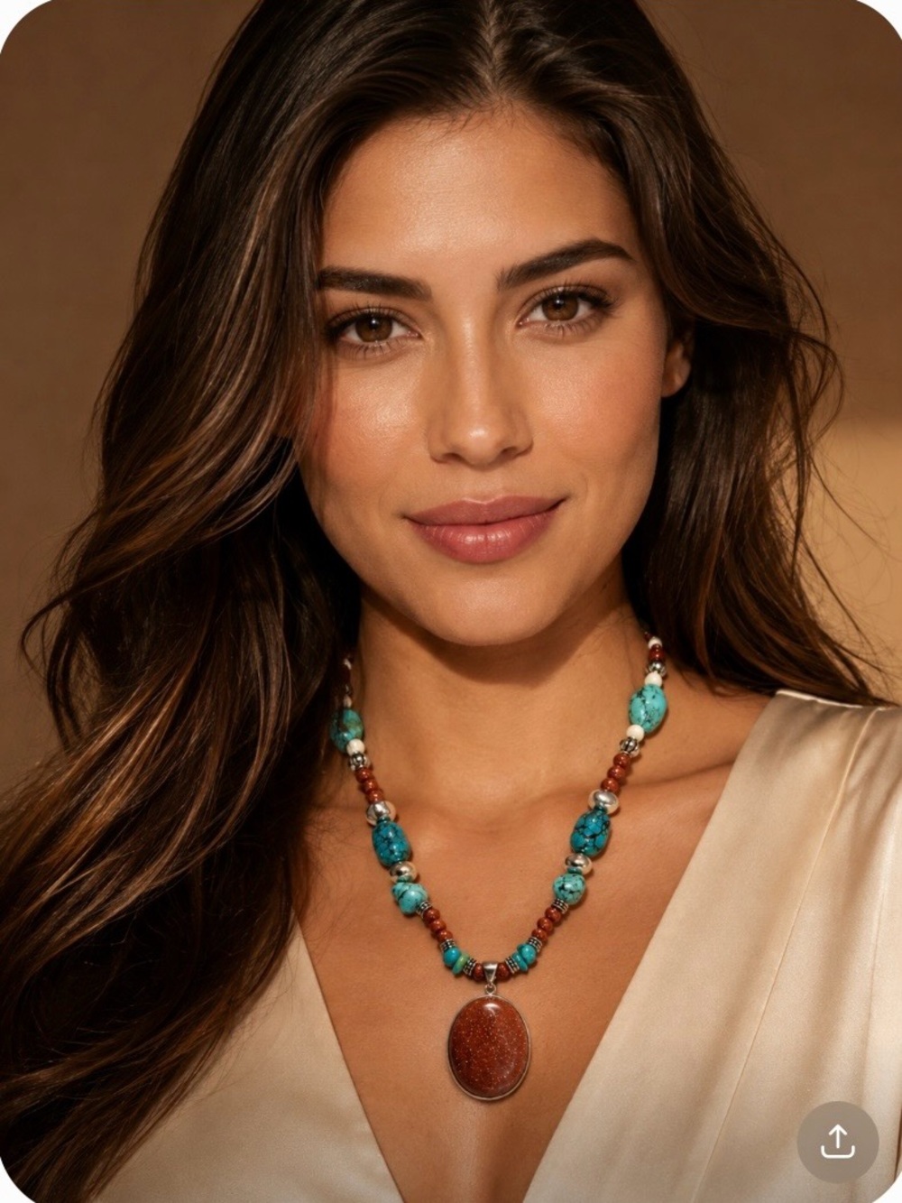 Artisan Crafted Goldstone Pendant Necklace with Turquoise, white, goldstone bead